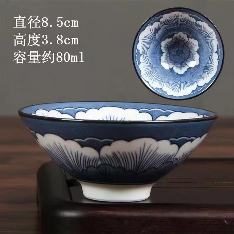 复古青花瓷家用主人杯斗笠杯陶瓷小茶杯茶盏套装中式手绘陶瓷单杯详情13