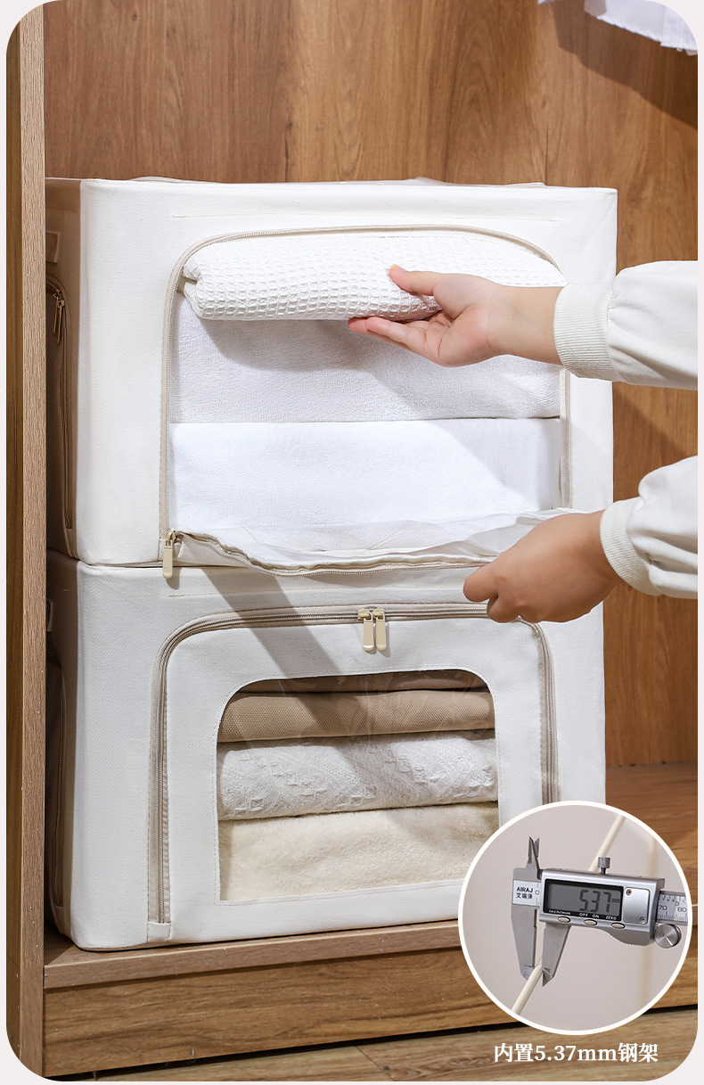 New Tianshan cotton and linen Baina box, three-window fabric folding storage box, home wardrobe, clothing storage and organization box pic 7