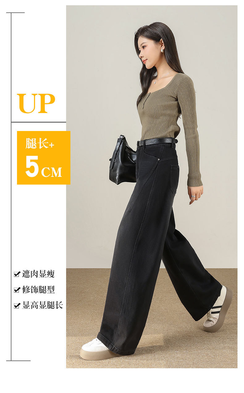 Light blue denim curved knife pants for women, fleece and thickened, 2025 winter new style loose and slimming wide-leg jeans pic 16