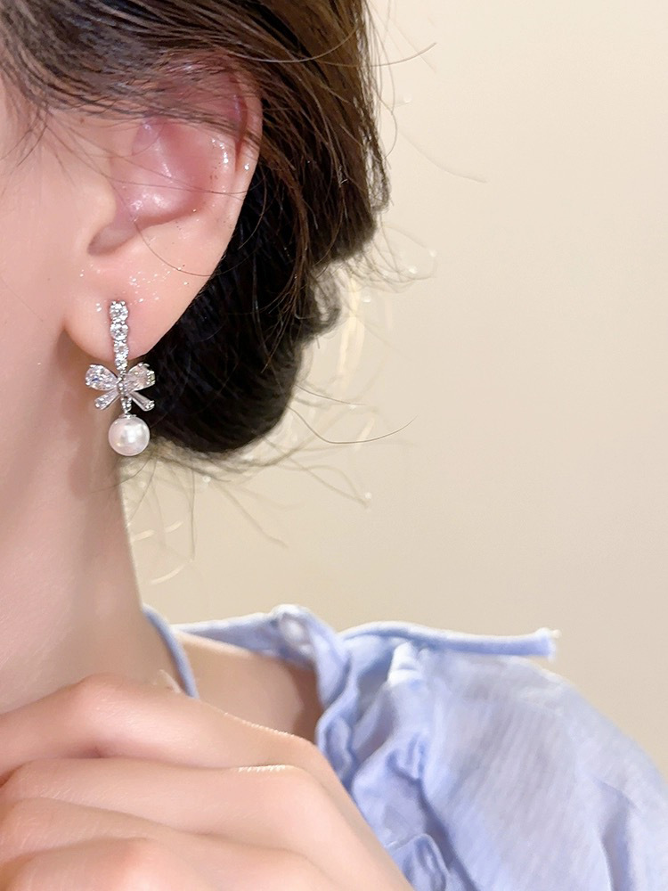 蝴蝶结珍珠无耳洞耳夹气质爆款小众设计感耳环可爱风时尚工厂耳饰详情2