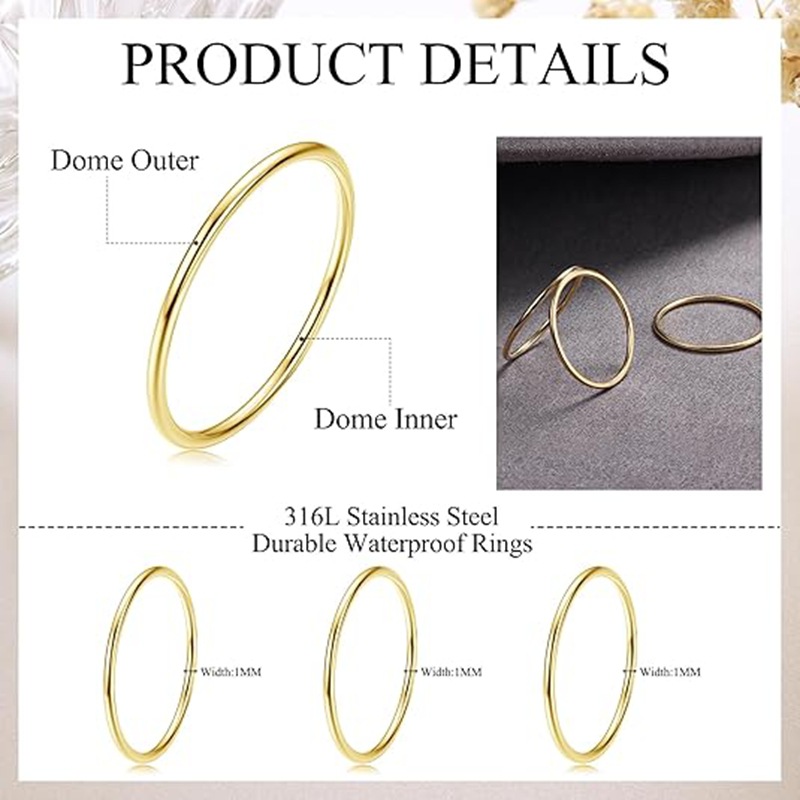 14K gold-plated set ring, 1mm inner and outer arc fine ring, plain ring, simple Japanese and Korean ring, trendy index finger tip pic 4