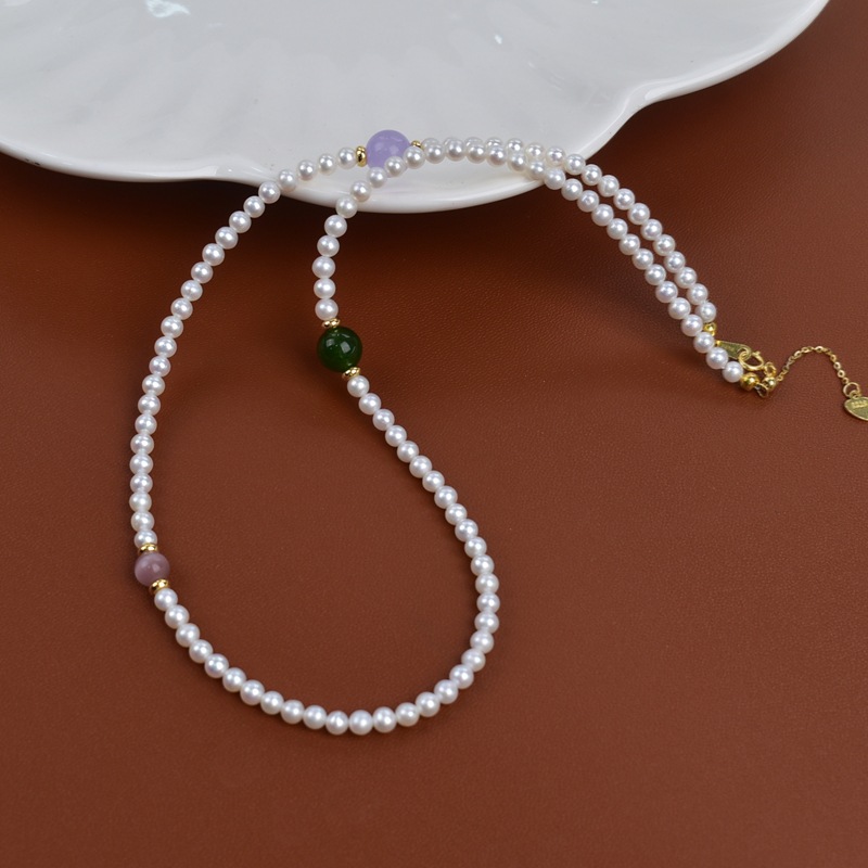 天然淡水珍珠项链女轻奢简约百搭锁骨链S925银玛瑙石珍珠颈链详情4