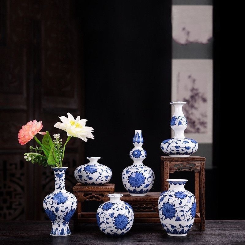 Small mouth celadon vase, blue and white porcelain vase, mini water storage, Jingdezhen flower arrangement, tea ceremony small vase pic 6
