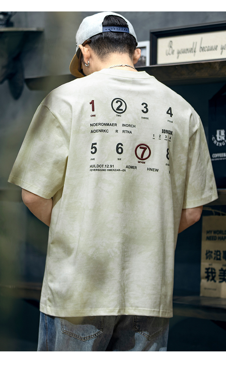 230g字母印花短袖t恤男夏季潮牌大码美式宽松半袖男生刺绣体恤衫详情17