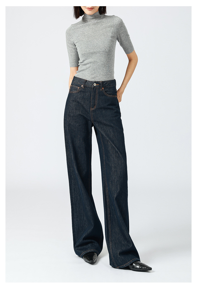 高腰阔腿牛仔裤女 法式松弛感/原色丹宁复古宽松大直筒拖地裤秋冬详情9