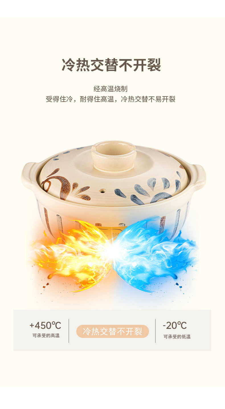 Japanese-style hand-painted soup pot with spodumene high-temperature resistant stew pot, dry-burning without cracking 煲仔饭 ceramic soup pot with lid, high-temperature resistant pic 4