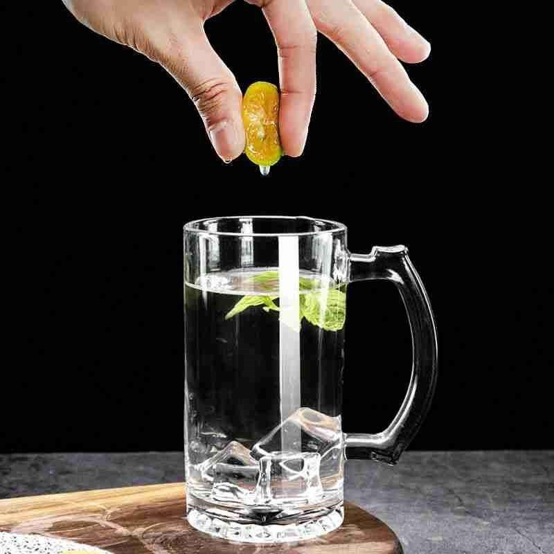 ZB65 glass handle cup, beer mug, flower bottom, straight, juice drink handle cup, draft beer cup, 480ML, can print LOGO pic 5