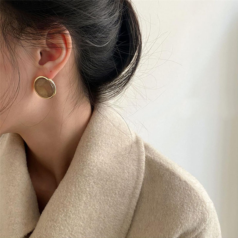 S925 Silver needle stud earrings for women, retro Hong Kong-style round glass earrings, simple earrings, high-end, gentle and elegant earrings pic 52