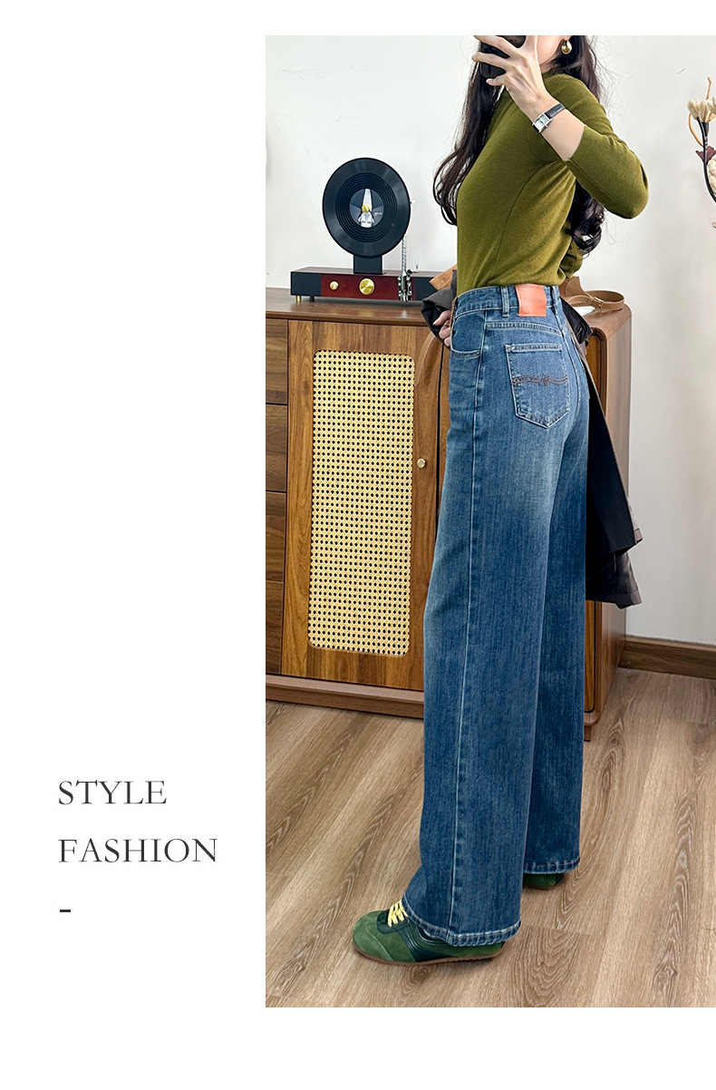 Stretch straight-leg jeans for women, high-waisted, Spring/Summer 26, American retro blue, available for wholesale in Zhongshan pic 14