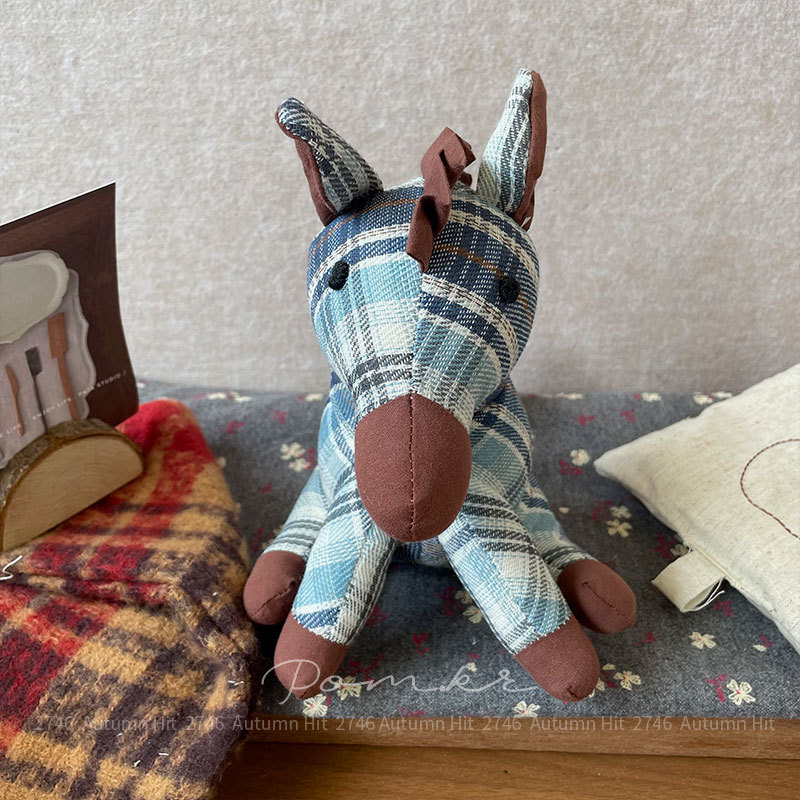 新款韩式布艺独角兽小马娃娃手工儿童安抚玩偶创意居家摆件礼物女秋冬复古格纹条纹布艺小马玩偶 软萌治愈可爱毛绒摆件送礼佳选详情5