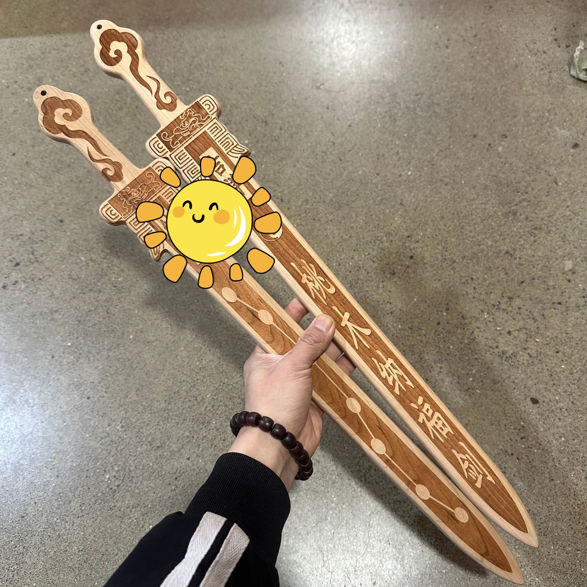 桃木剑原色一体剑雕刻桃木斧挂件小号宝剑儿童玩具工艺桃木剑批发详情40