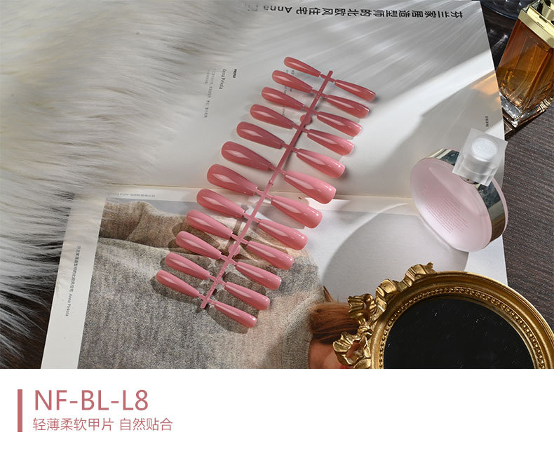 The long ballet nail with solid color and glossy oil from Europe and America, the mid-length trapezoidal nail art piece, and the false nails are exquisite and simple pic 8