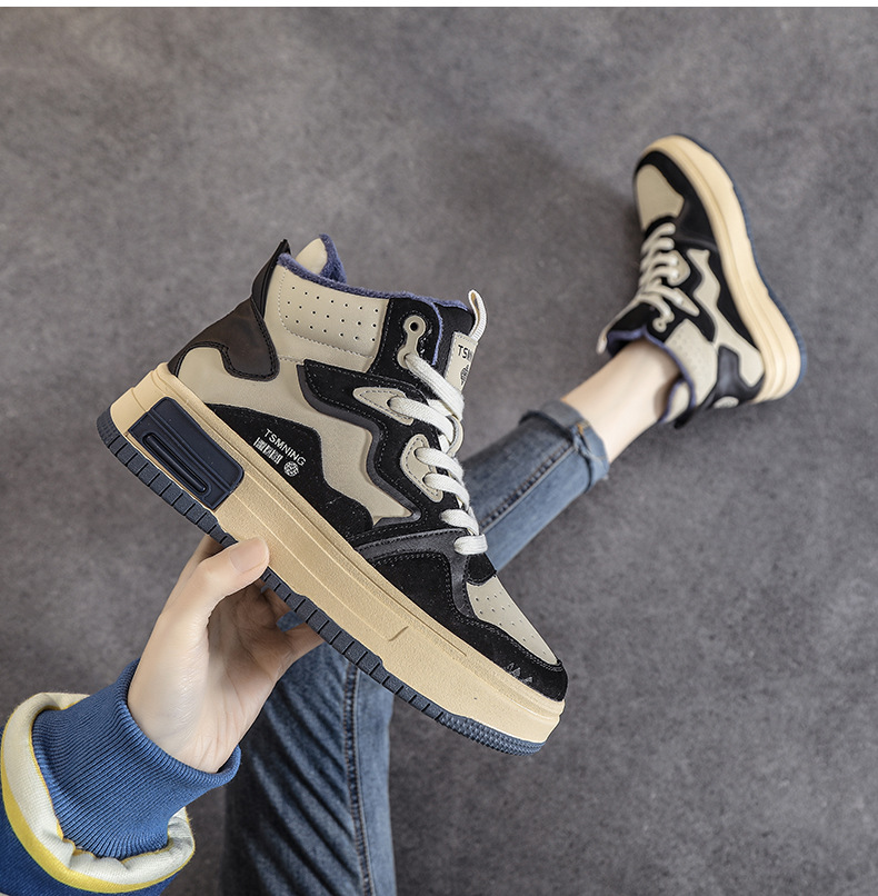 真皮高帮鞋女秋冬厚底拼色板鞋2025新款加绒休闲ins风运动鞋子女详情10