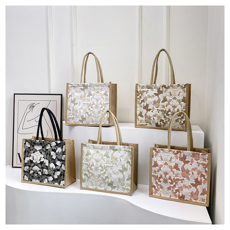 韩版文艺女包新款潮高颜值大容量棉麻时尚上班通勤手提袋便当包包详情50