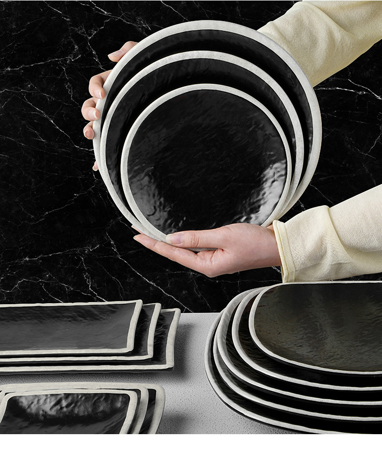 Melamine tableware with black background and white circle, hot pot tableware, noodle restaurant bowls, flavor plates, melamine tableware wholesale pic 7