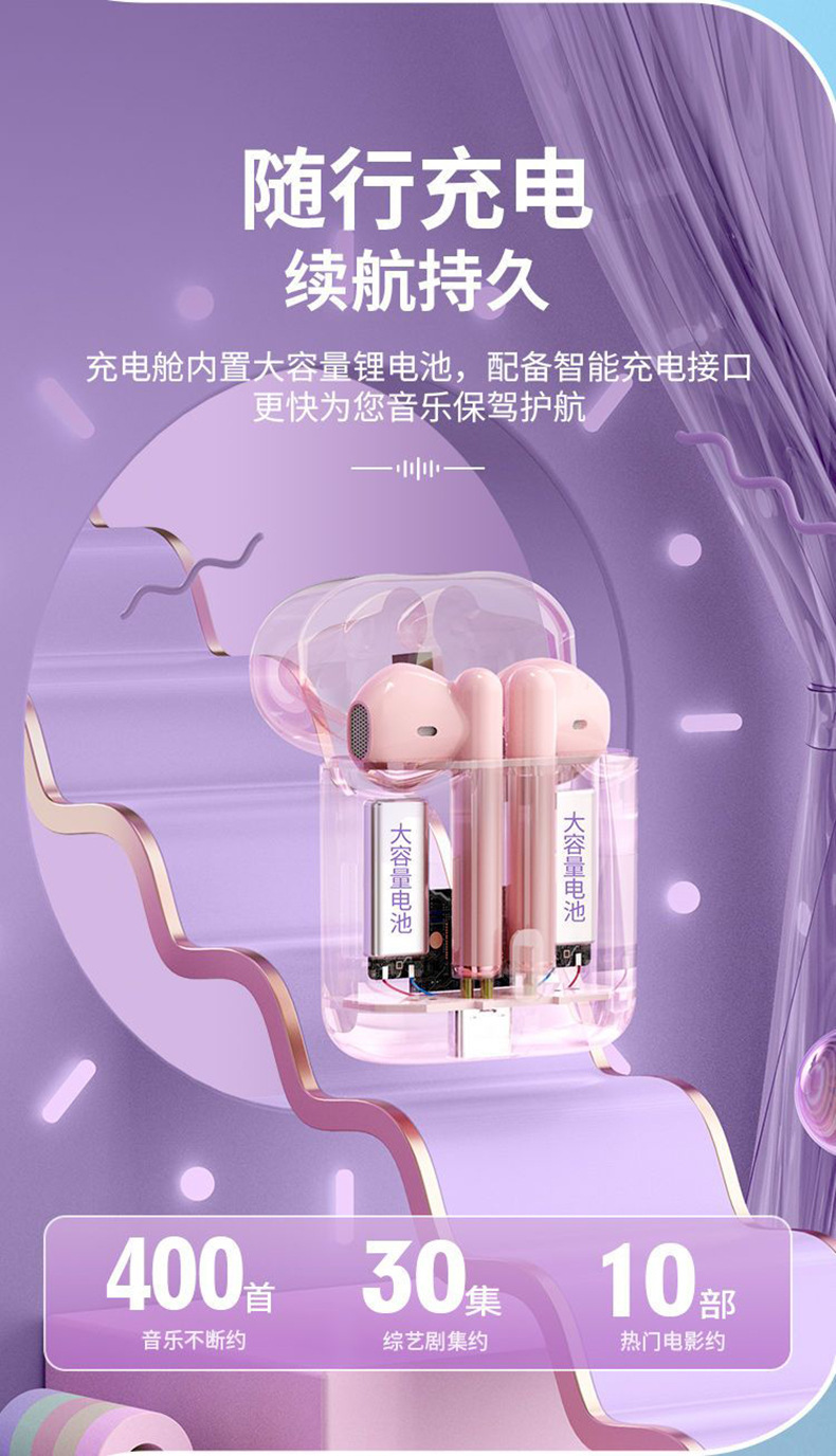 The V77 stereo Bluetooth headphones for foreign trade are compact, long-lasting, portable, low-latency, and feature semi-in-ear ear tips pic 9