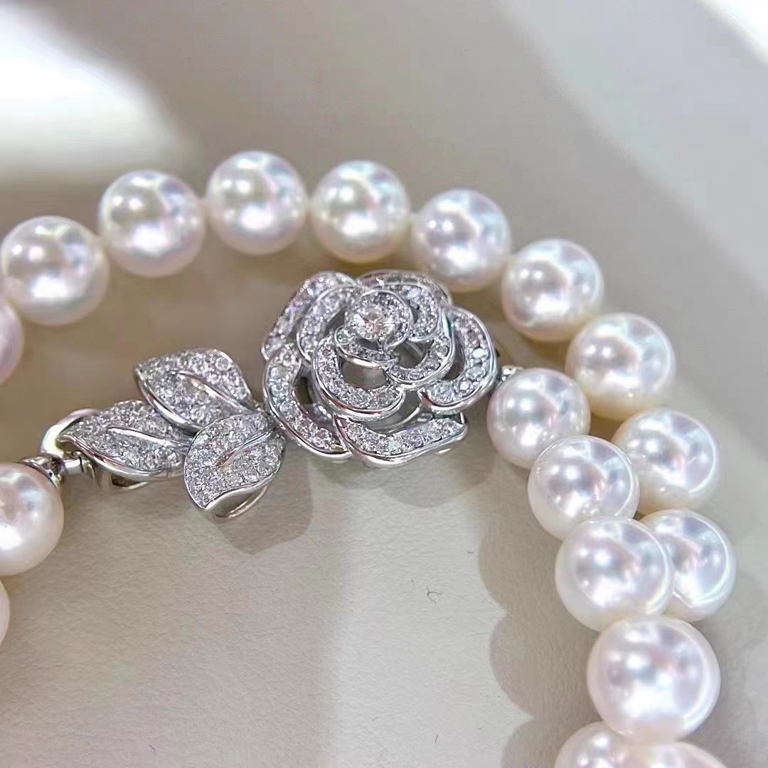 新款DIY珍珠配件新设计款茶花满钻系列项链手链连接扣子 半成品托详情5