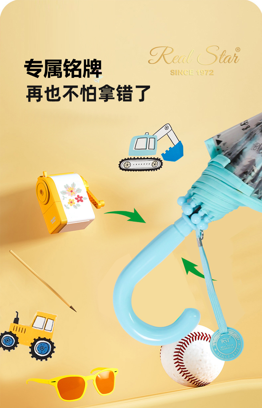 【跨境新品儿童雨伞可爱卡通POE透明伞挖机推土机图案自动伞现货详情9