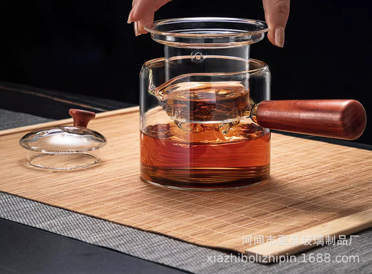 Japanese-style glass teapot, side-handled boiling teapot, wooden handle, Gongfu tea set, thickened tea brewer, flower teapot, intuitive brewing teapot pic 8