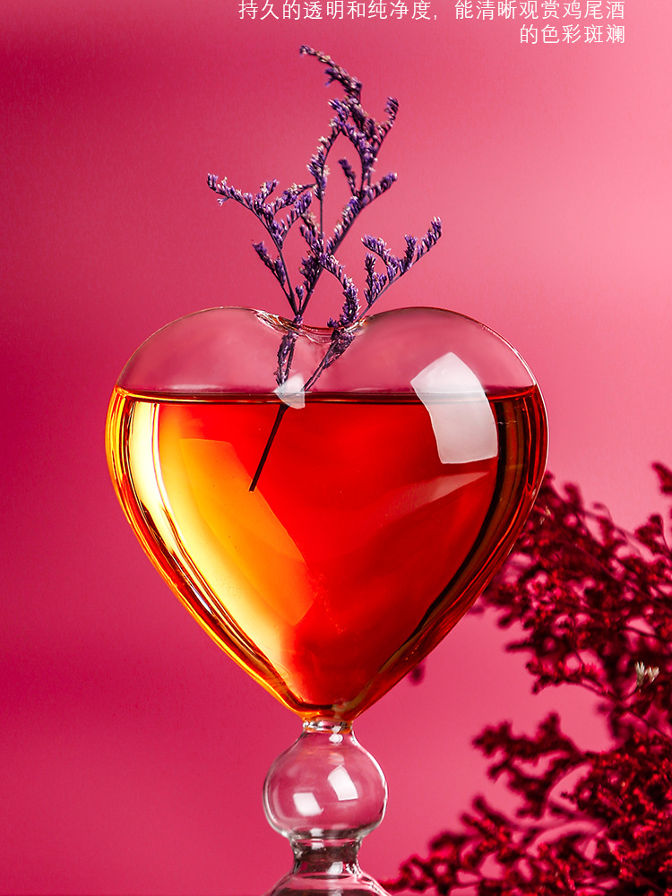 ins popular heart-shaped cocktail cup, personalized bar juice cup, creative Japanese glass wine glass, tall glass pic 4