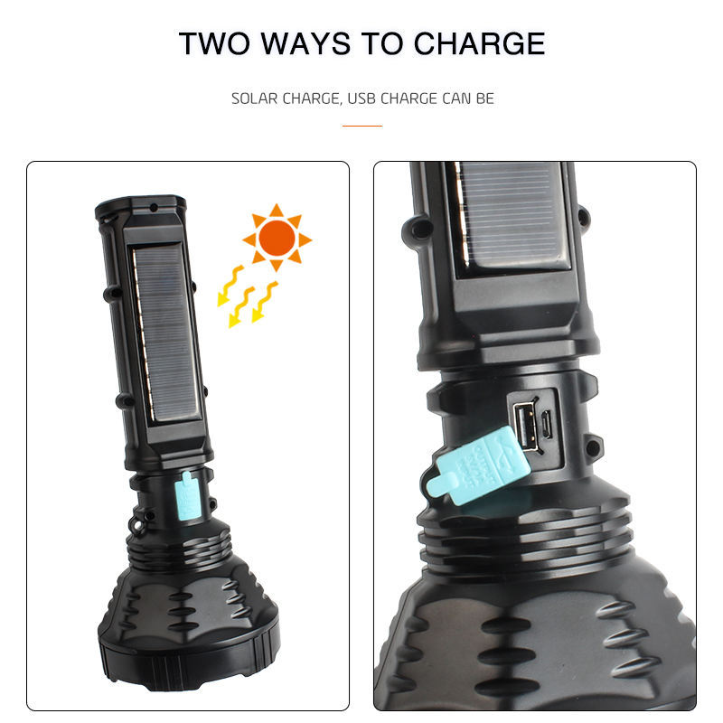 太阳能手电筒强光带COB侧灯充电远射超长续航户外应急手握式电筒详情2