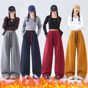 Fleece warm wide-leg pants, loose and high-waisted, slimming winter new style pic 18
