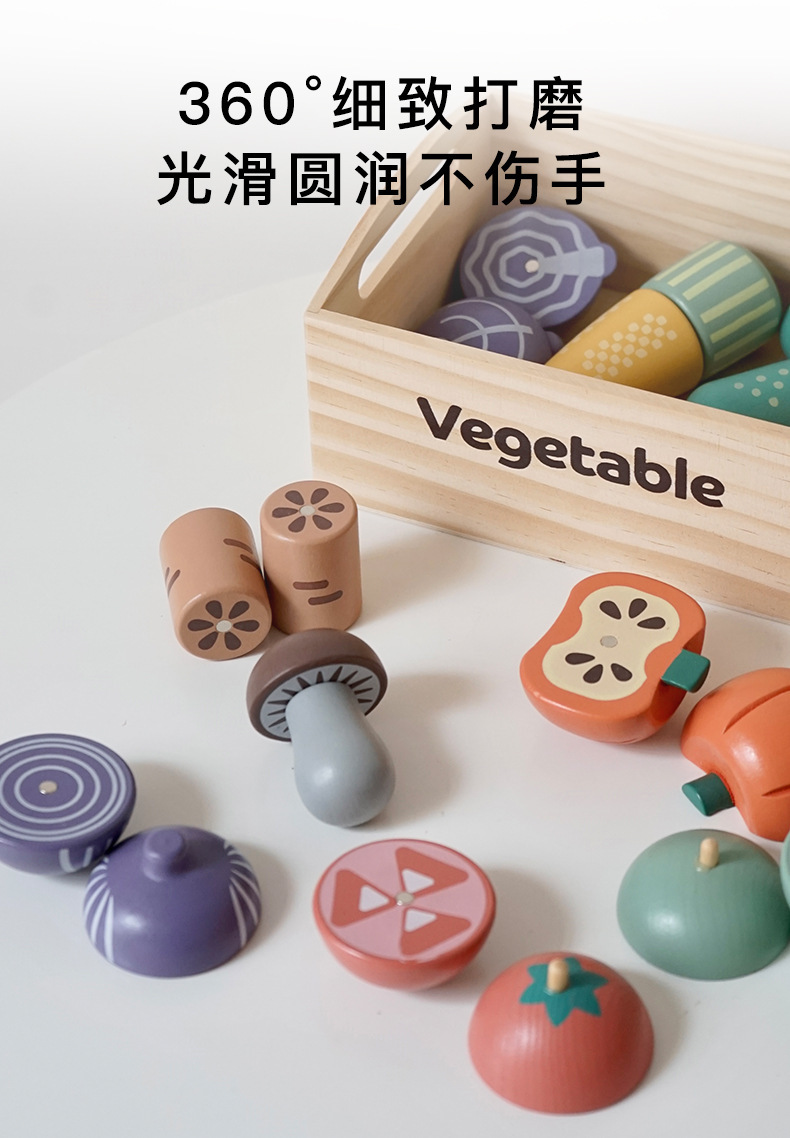 CE/CPC Wooden Magnetic Vegetable and Fruit Cutting Fun Meal Set, Wooden box set, Solid wood cutting board and Cookware set pic 8