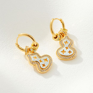 Chinese-style light luxury natural mother-of-pearl gourd ear studs, copper alloy micro-inlaid zircon s925 silver needle high-end earrings and pendants pic 3