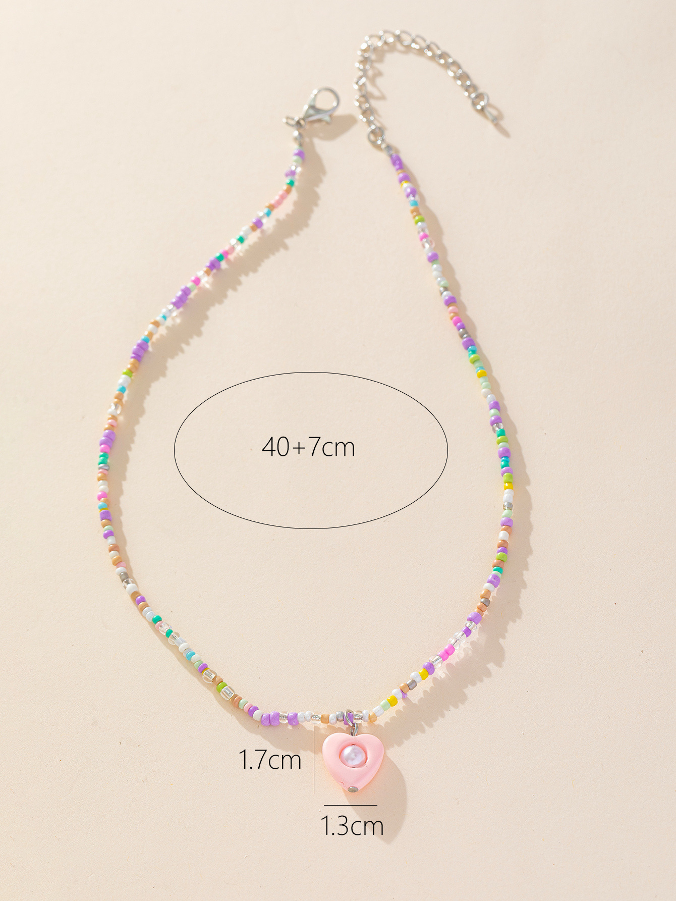 Colorful beaded necklaces in a cute and sweet style, pearl heart-shaped collarbone chains with versatile pendants and necklaces wholesale in a fresh and clean style pic 13
