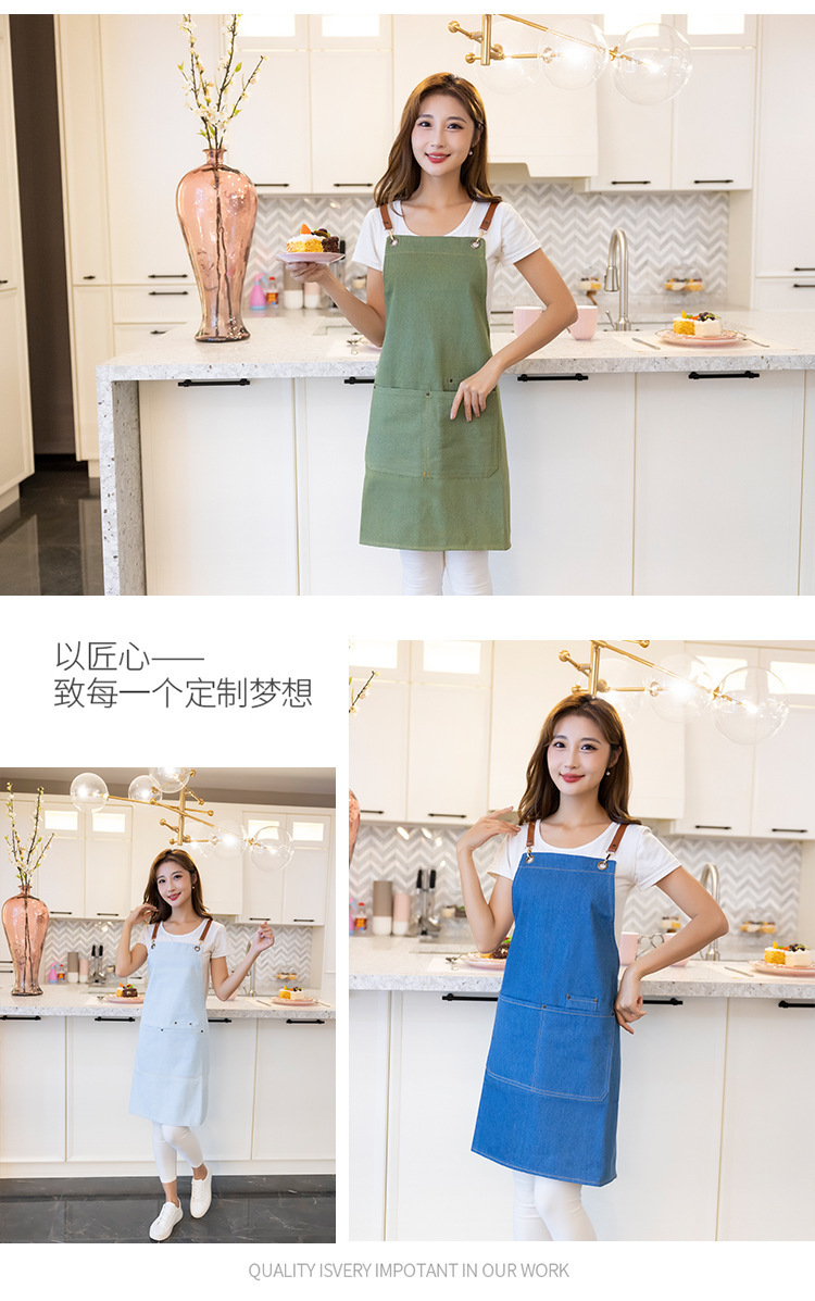 【 Chi Jia 】 Wholesale of denim aprons for foreign trade, milk tea, flower shops, restaurants, work clothes for men and women, kitchens and household use pic 3