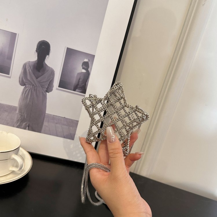 跨境2024夏新款小香风镂空金属星星包晚宴包单肩斜挎气质链条女包详情130