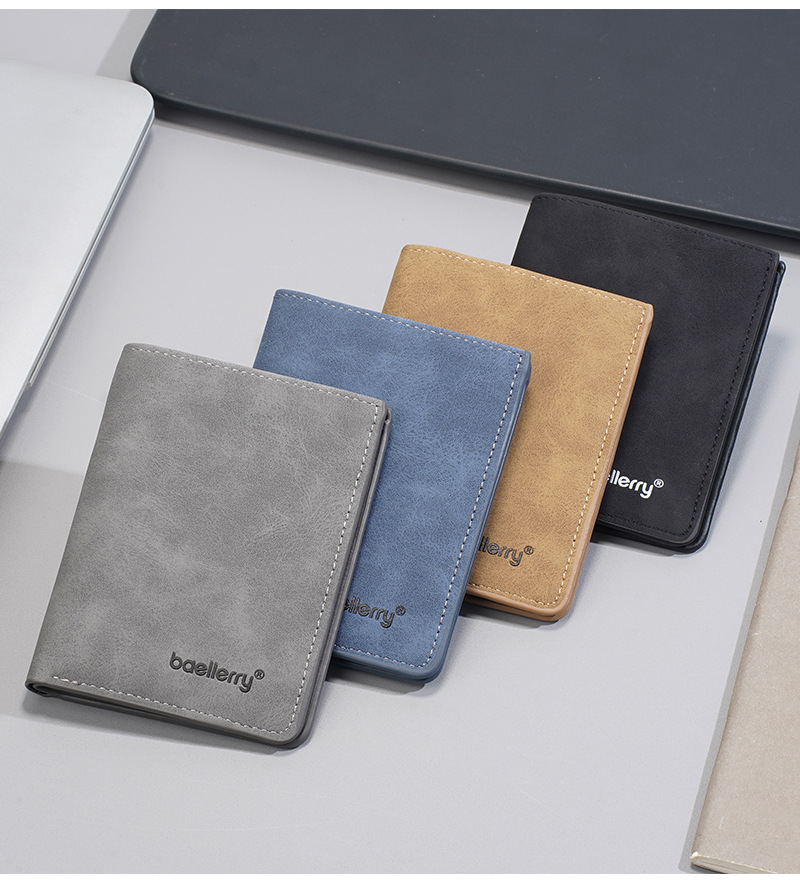 新款男士短款钱包跨境薄款磨砂皮商务两折钱夹高级感学生简约票夹详情9