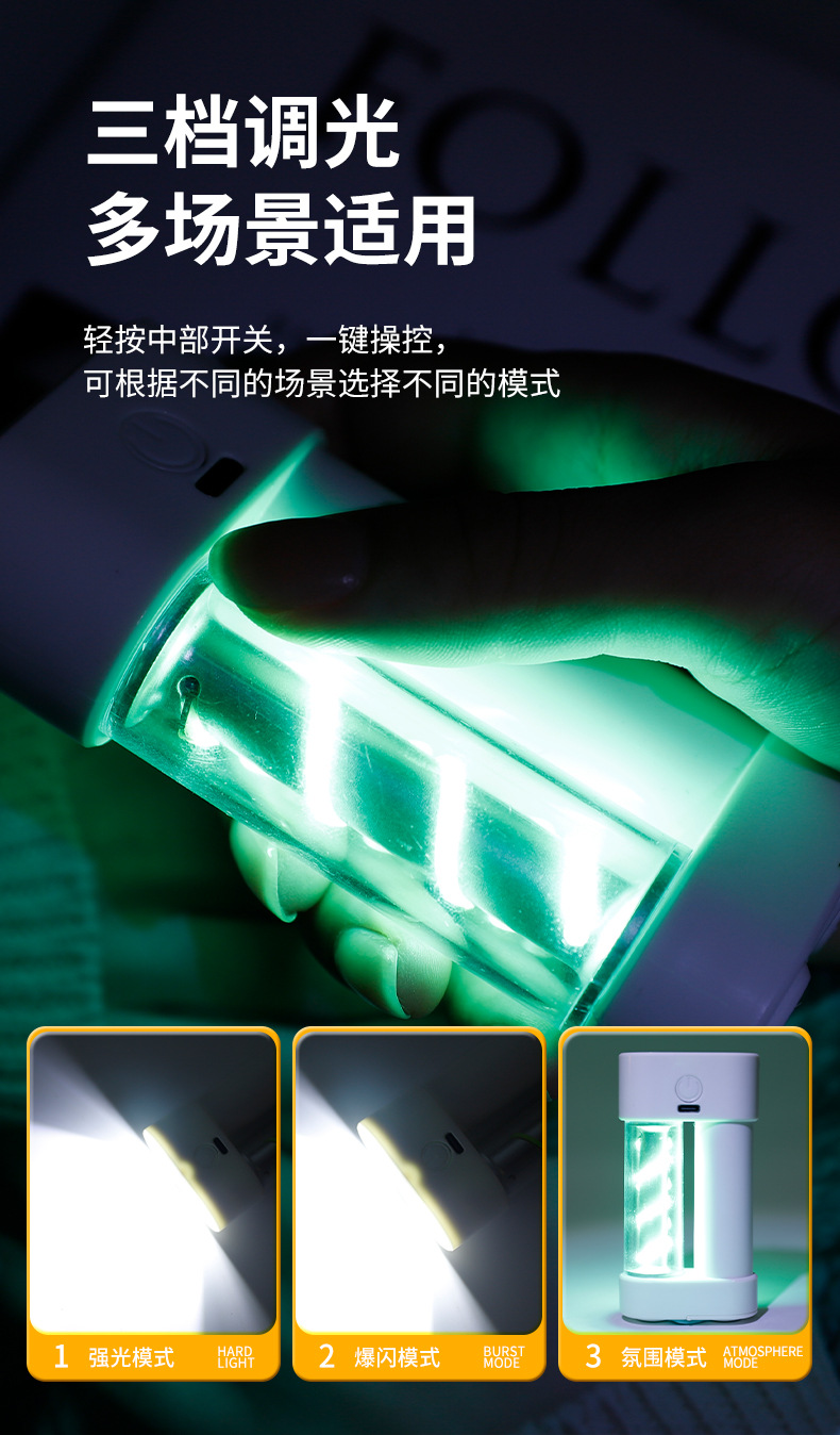 New cross-border color light strip flashlight, flexible filament, outdoor camping lighting, camping lamp, tent atmosphere hanging lamp pic 9