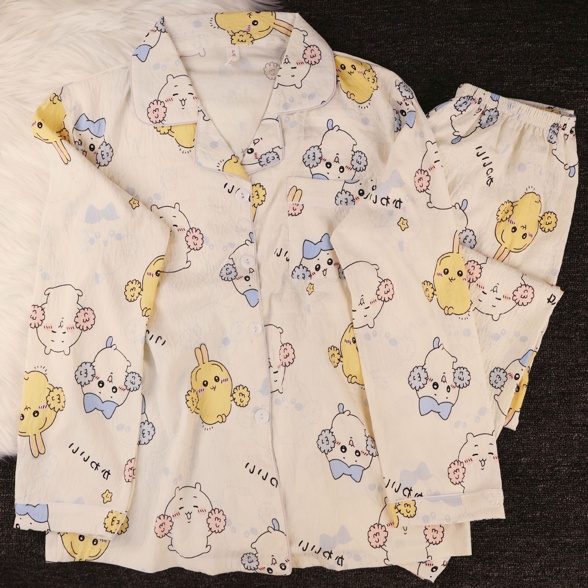 Spring new Cloud cotton Korean InS-style long-sleeved pajamas for girls, sweet and cartoonish, cute student home wear set pic 3