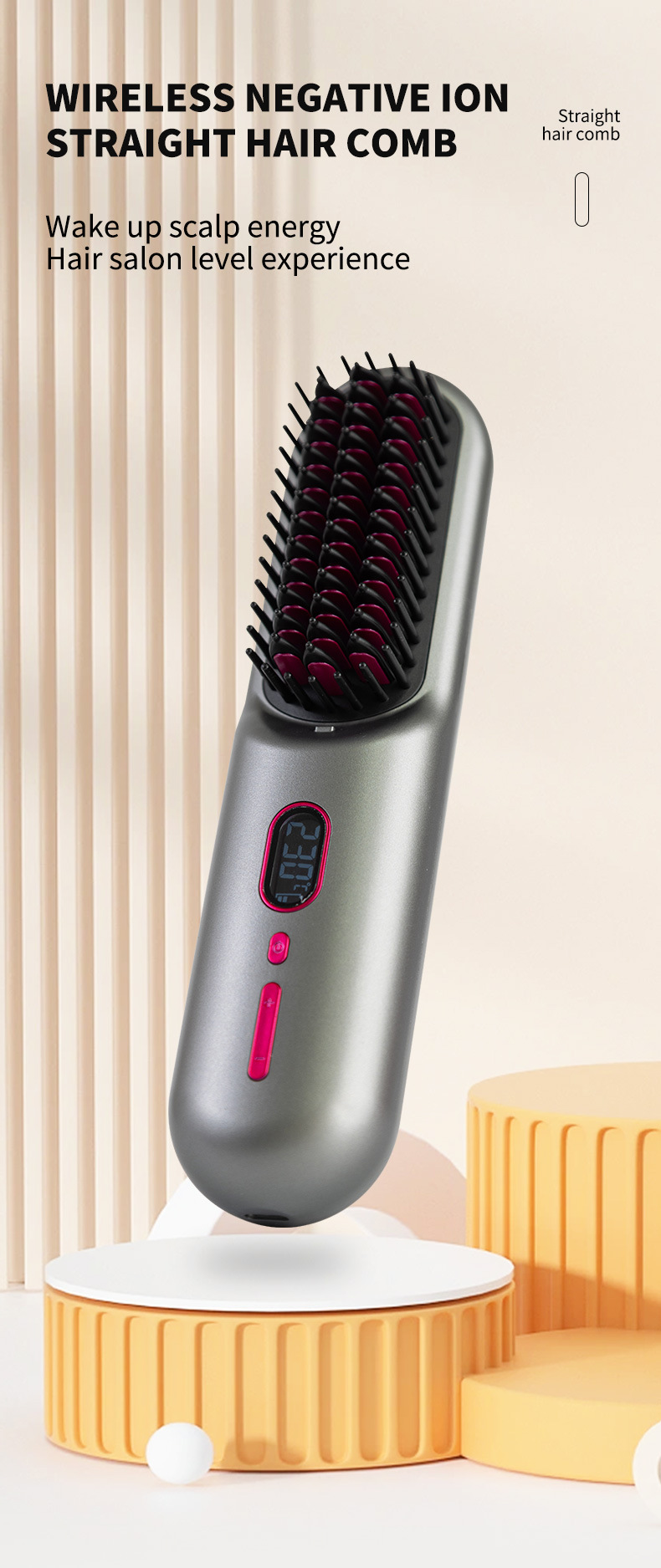 New charging hair straightening comb, wireless portable travel lazy person electric comb, negative ion non-damaging hair straightening and curling dual-purpose hair straightening device pic 1