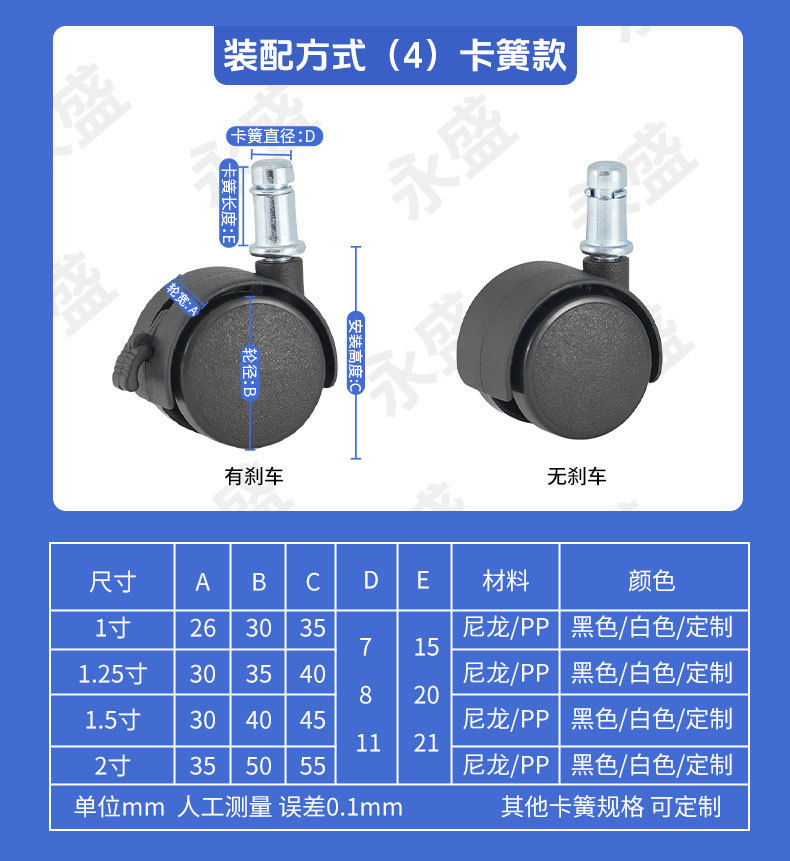 脚轮万向轮1寸1.5寸家具pp尼龙脚轮塑料电器PU静音白色轮子尼龙详情11