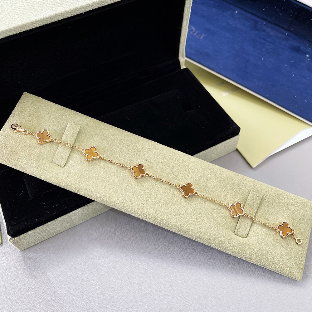 v金高版本厚镀18k金迷你五花六花四叶草手链不掉色高级感红玛瑙详情20