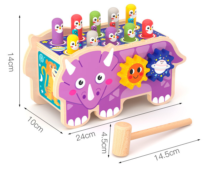 小孩木制玩具大象拖拉敲琴打地鼠多功能益智早教敲击台积木玩具车详情4