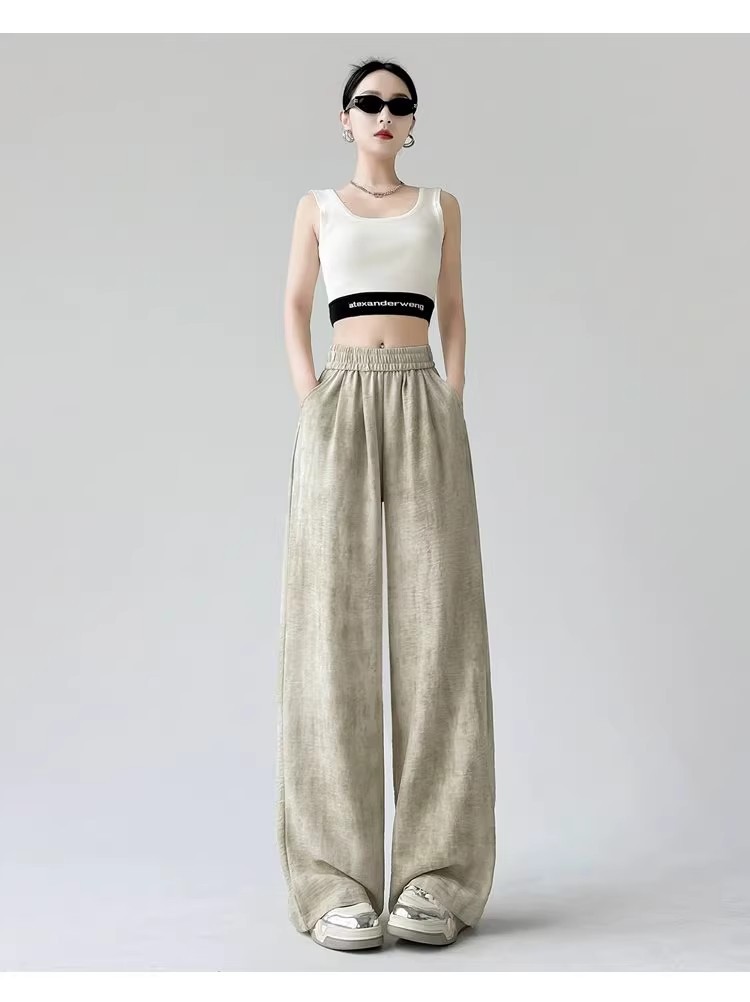 Tie-dyed ice silk cotton linen Chinese-style thin wide-leg pants for women, sun protection, summer drape, loose straight-leg high-waisted Chinese-style Yamamoto pants pic 68