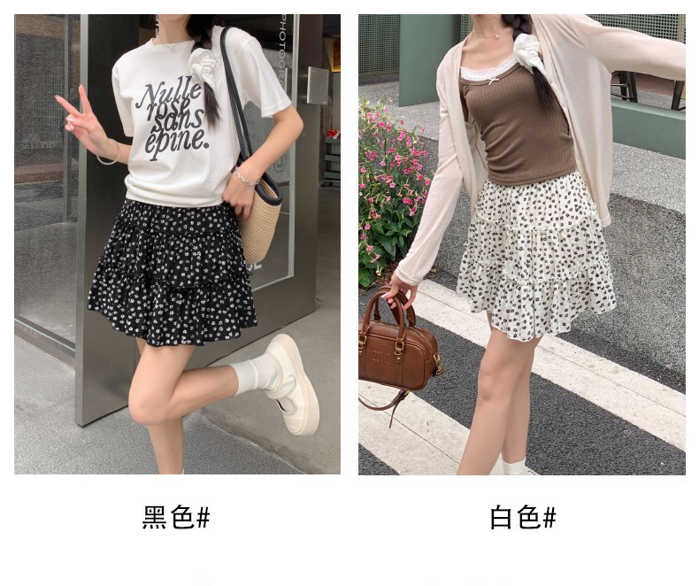 碎花复古甜美半身裙蛋糕2025春夏高腰小个子显瘦黑色蓬蓬短裙详情2