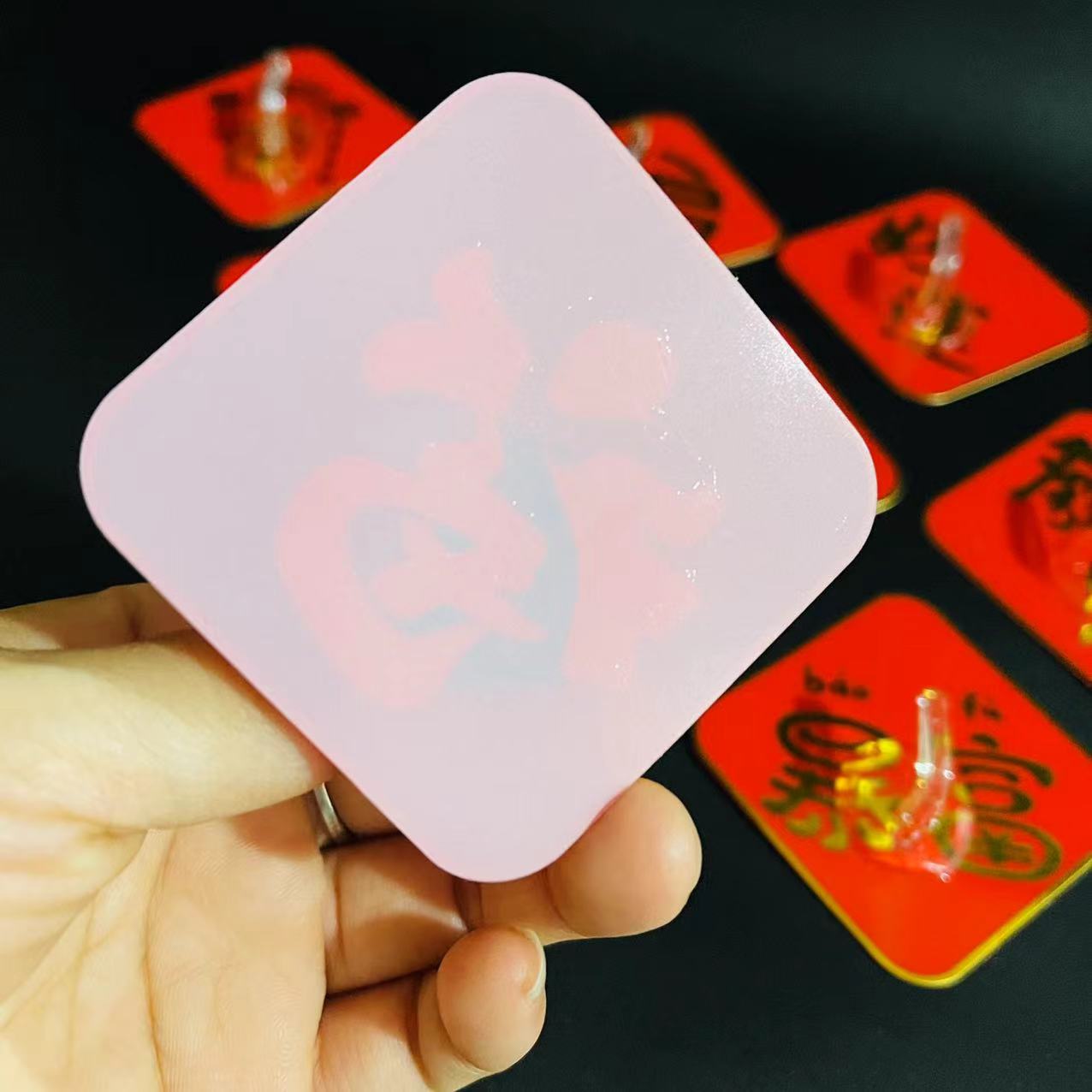 【1-8 Zones 】 Square - Sticky Hook 100/ pack 4000/ box Square Sticky hook, Fu character Personalized Sticky hook, Red Sticky hook, New Year Festive Sticky hook, no drilling required, 1 yuan store wholesale supply pic 7