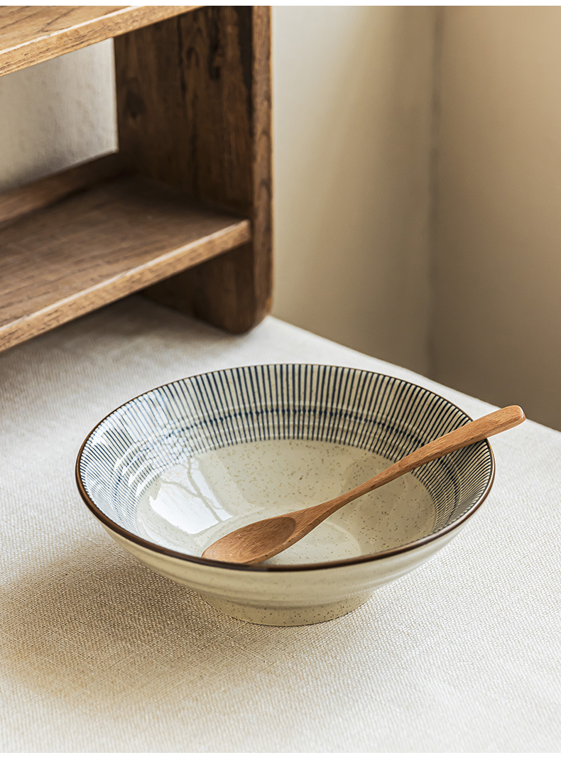 Creative line ceramic large bowls, household soup bowls, open bowls, tableware bowls, wholesale aged vegetable bowls, restaurant ramen bowls pic 4