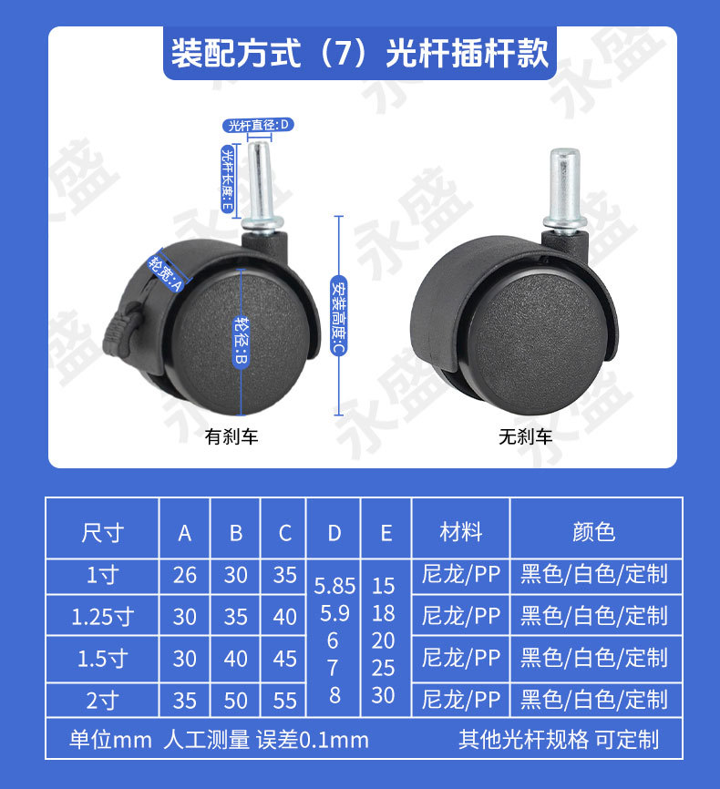 脚轮万向轮1寸1.5寸家具pp尼龙脚轮塑料电器PU静音白色轮子尼龙详情14