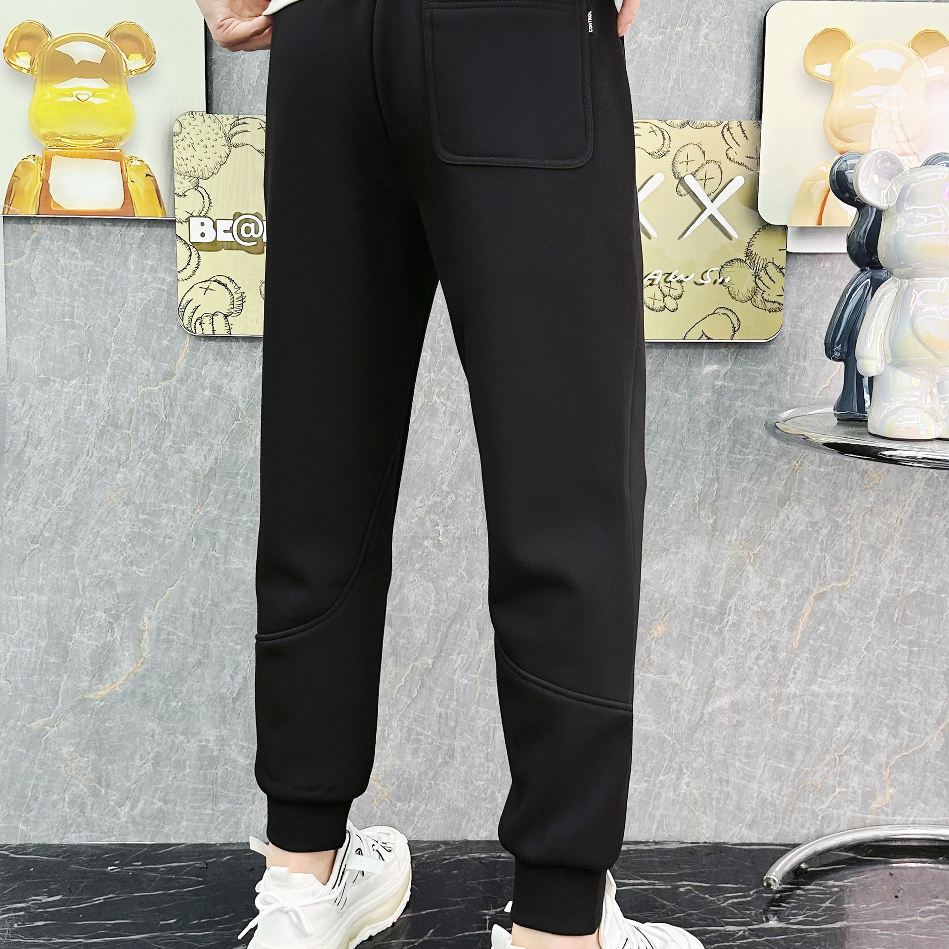 Fleece casual sweatpants for men, spring and autumn loose tight-fitting pants, autumn drawstring stretch knitted sport pants, thickened pic 3