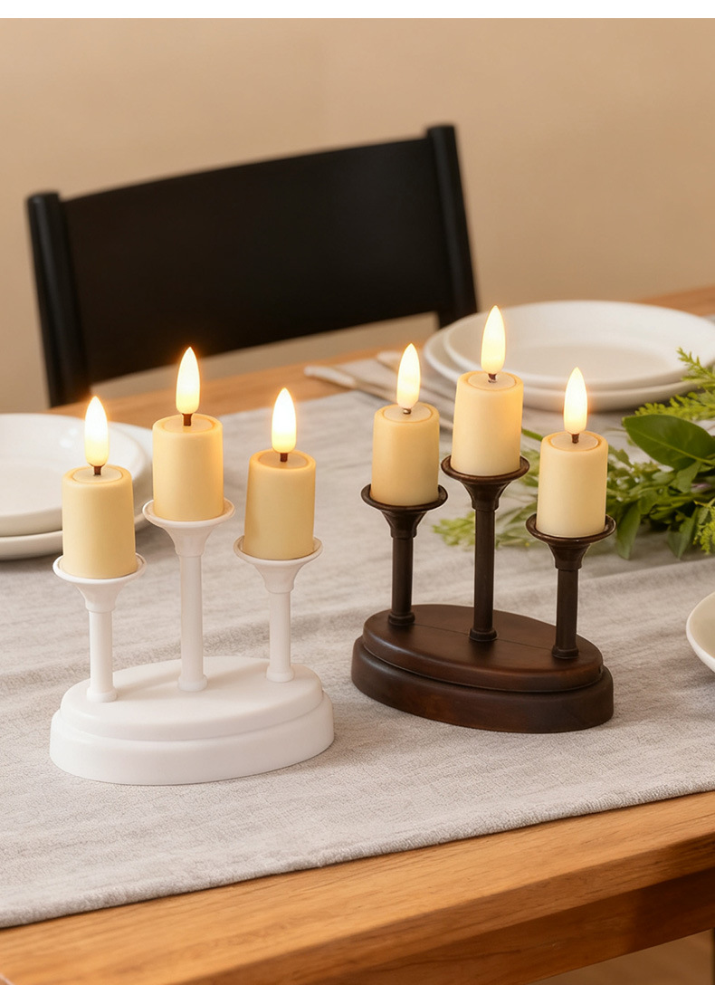 Retro three-headed LED electronic candle lamp, Nordic InS-style home decoration candlestick ornament, realistic romantic atmosphere lamp pic 8