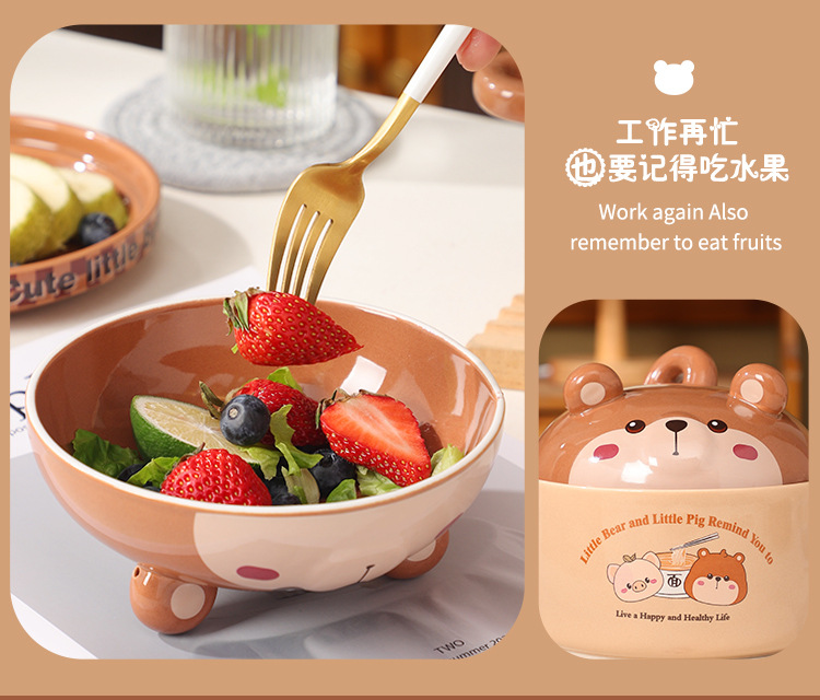 Practical cartoon bowl three-piece set for company opening event, engraved LOGO, creative souvenir, annual meeting, team-building pic 6