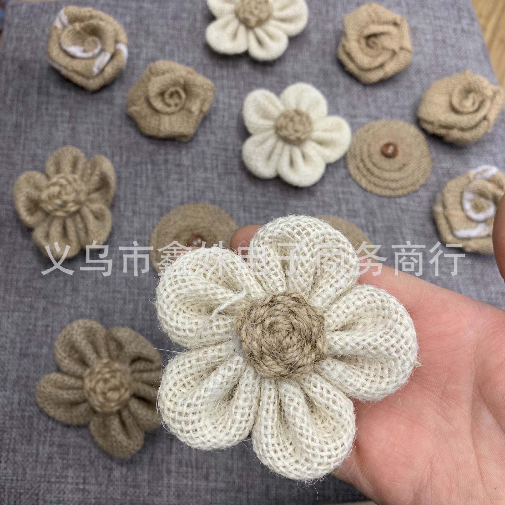 麻布花朵 手工DIY 装饰帽花 圣诞装饰麻布花详情1