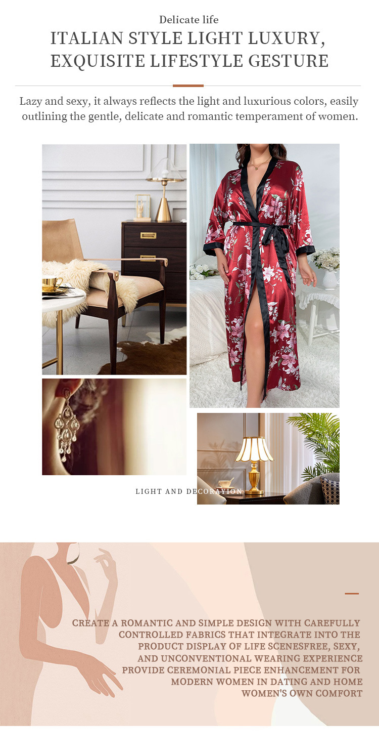 雅尼纺YANNI跨境加肥加大码睡衣女时尚休闲宽松印花睡衣女长款仿真丝性感睡裙 中东南美外贸出口批发详情2