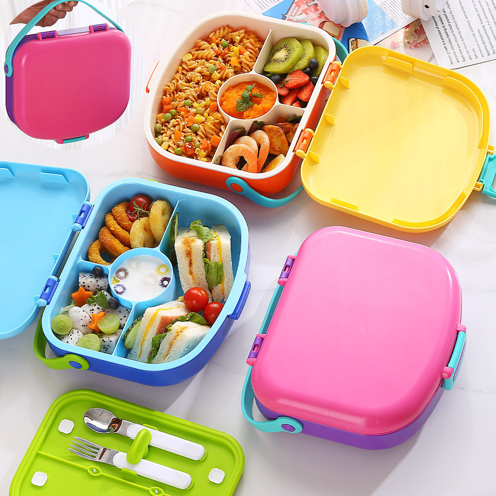 Nordic InS-style modern sealed lunch box, student dormitory bento box with lid, multi-functional compartments bowl with fork and spoon pic 9