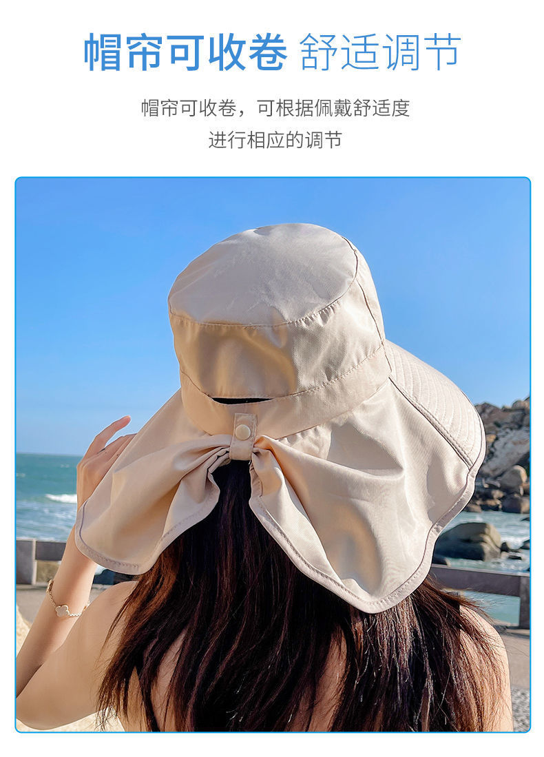 防晒帽子女夏季大檐户外披肩渔夫帽护颈遮阳帽防紫外线骑行太阳帽详情4